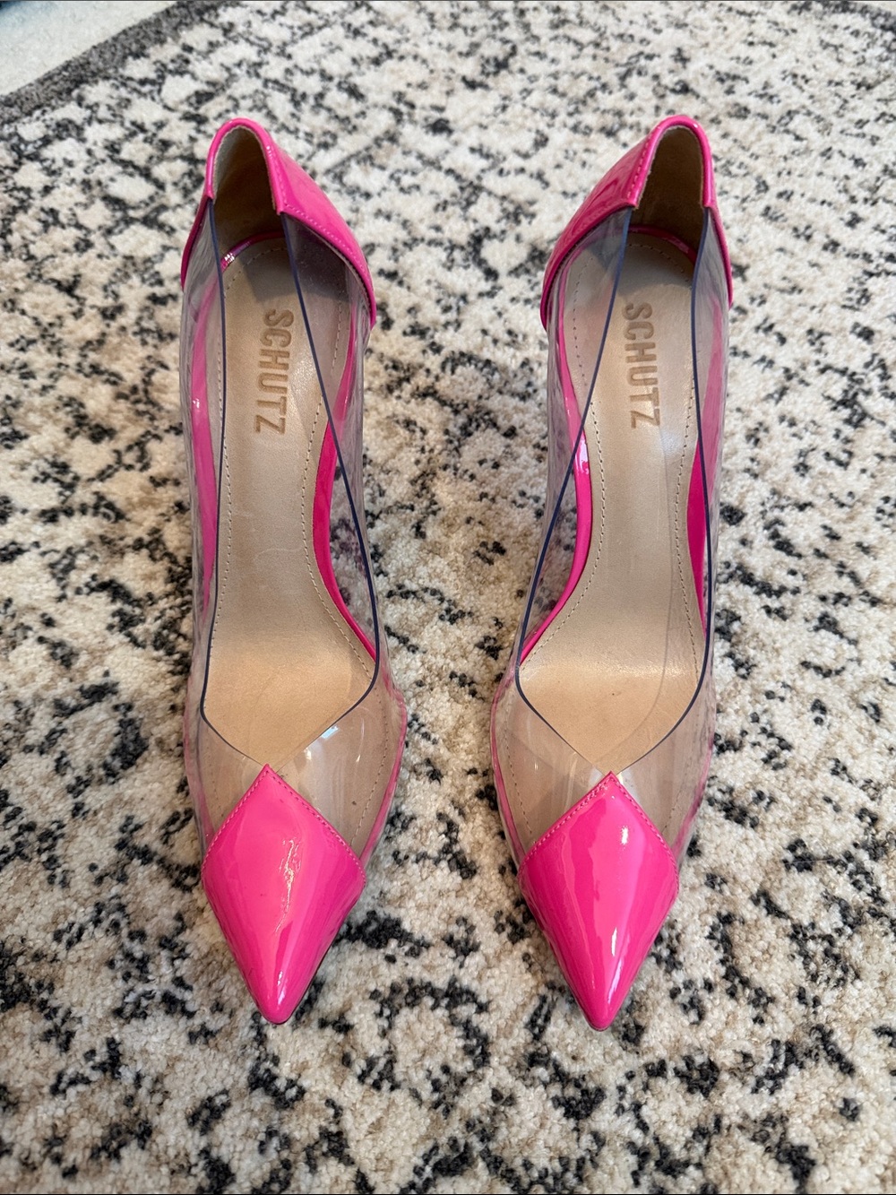 Schutz Women's Pink Pointed-Toe PVC Stiletto Pumps - Picture 3 of 5